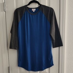 LuLaRoe Blue Baseball Tee with Charcoal Trim And Sleeves Size Medium